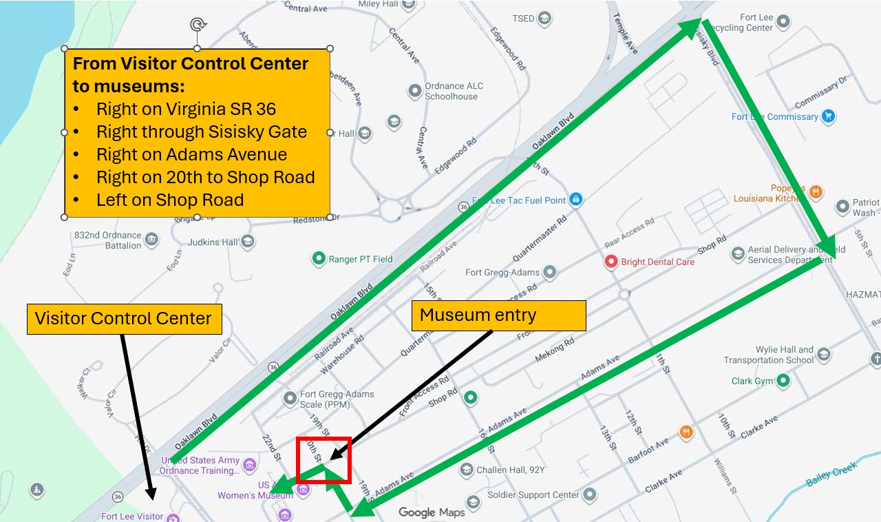 Access map to the Fort Lee Museum Complex